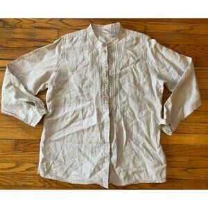 L L Bean Linen Top Long Sleeve Women’s Shirt XL Oatmeal